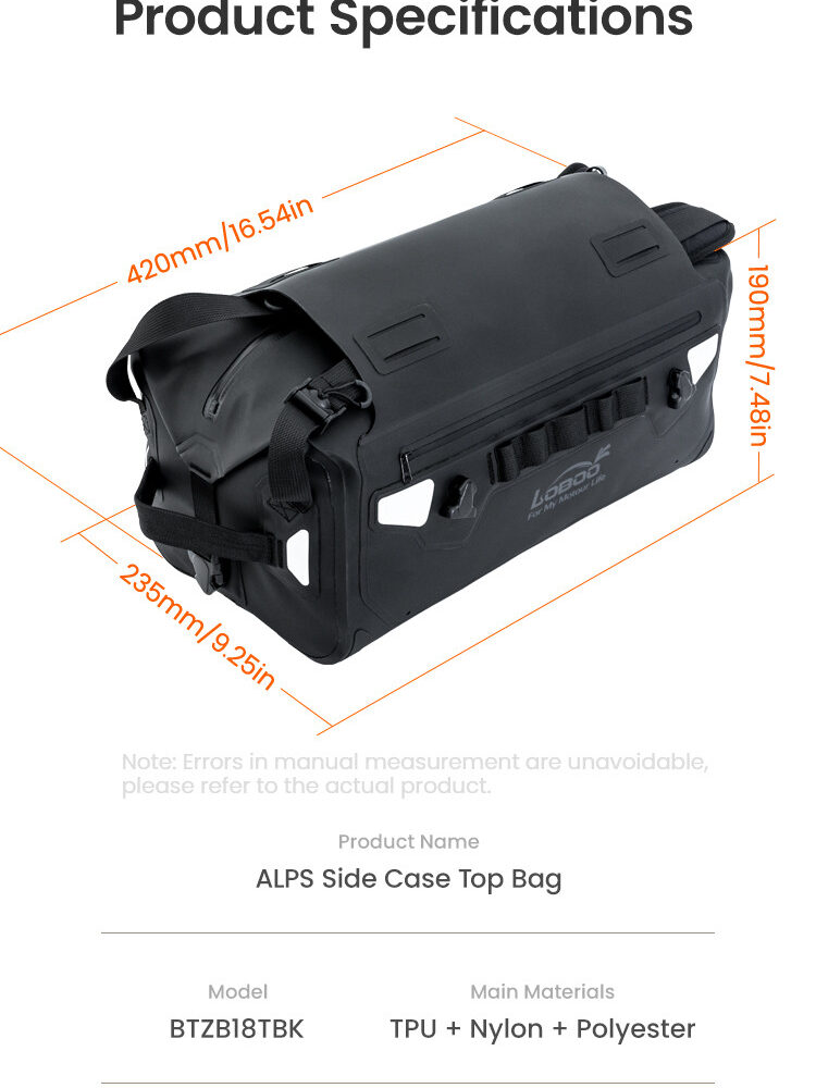 LOBOO ALPS Torba motocyklowa TPU 18L, IPX7, Molle, czarna