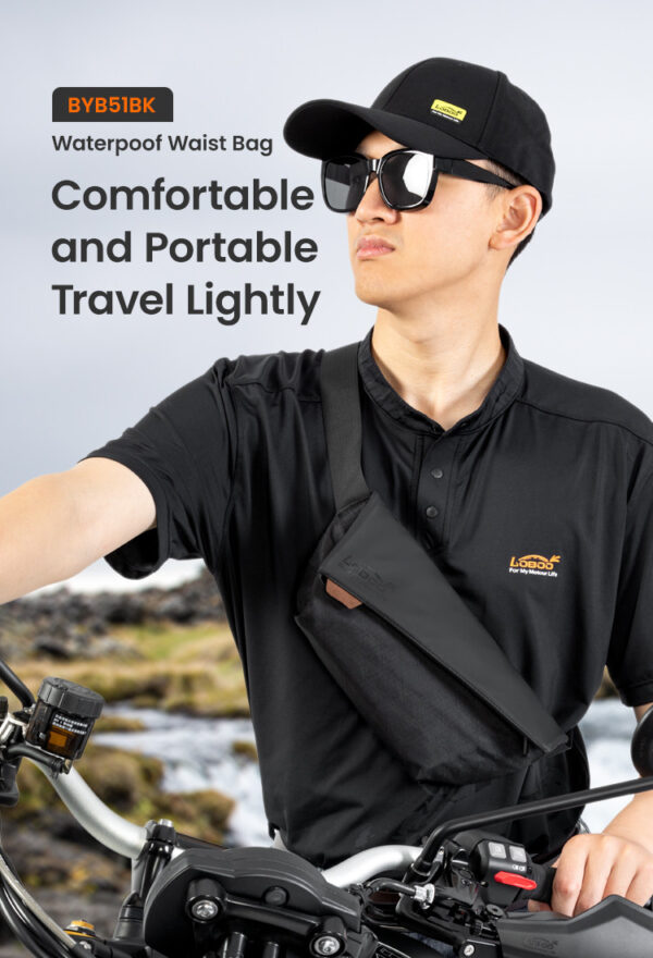LOBOO Torba motocyklowa biodrowa wodoodporna, zamek magnetyczny, czarna