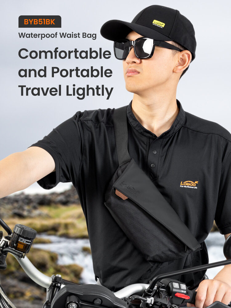 LOBOO Torba motocyklowa biodrowa wodoodporna, zamek magnetyczny, czarna