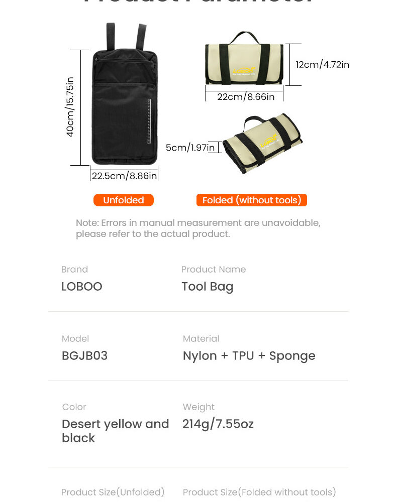 LOBOO Torba narzędziowa, materiał TPU, wodoodporna, 40x22,5cm, kolor pustynny żółty/czarny