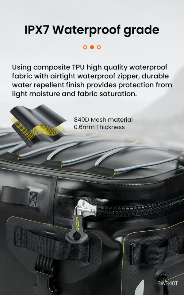 LOBOO Torba motocyklowa TPU czarna 40L (z hermetycznym zamkiem błyskawicznym)