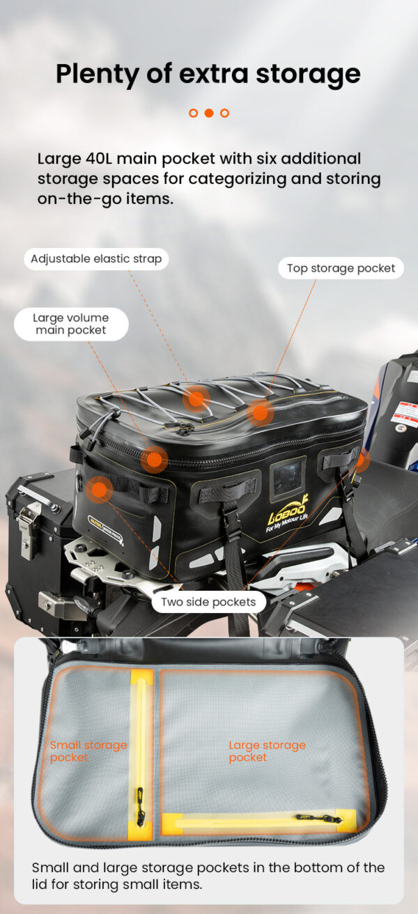 LOBOO Torba motocyklowa TPU czarna 40L (z hermetycznym zamkiem błyskawicznym)