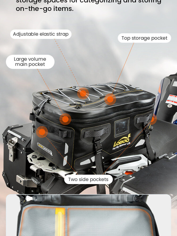 LOBOO Torba motocyklowa TPU czarna 40L (z hermetycznym zamkiem błyskawicznym)