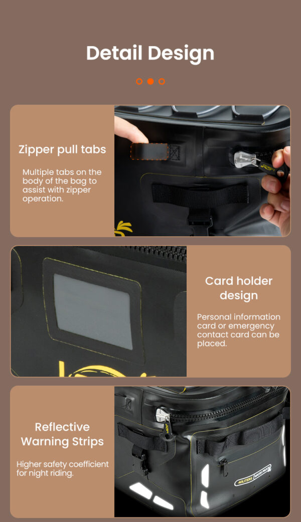 LOBOO Torba motocyklowa TPU czarna 40L (z hermetycznym zamkiem błyskawicznym)