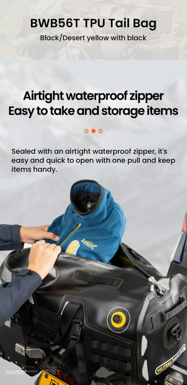 LOBOO Torba motocyklowa TPU czarna 40L (z hermetycznym zamkiem błyskawicznym)