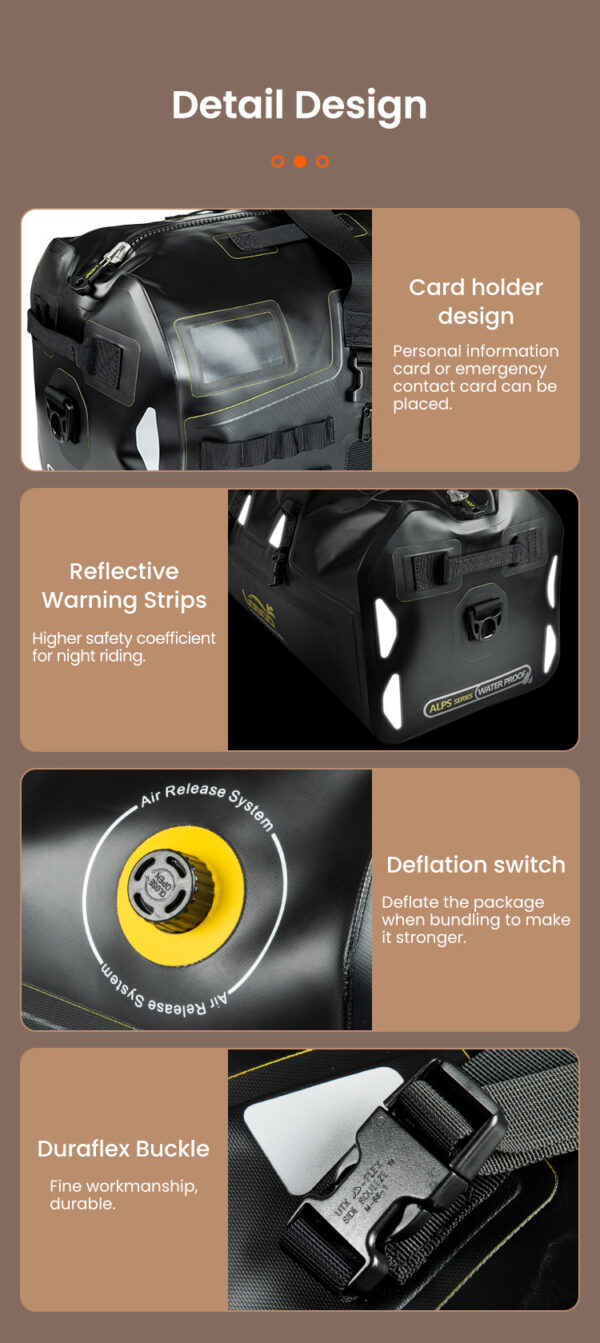 LOBOO Torba motocyklowa TPU czarna 40L (z hermetycznym zamkiem błyskawicznym)
