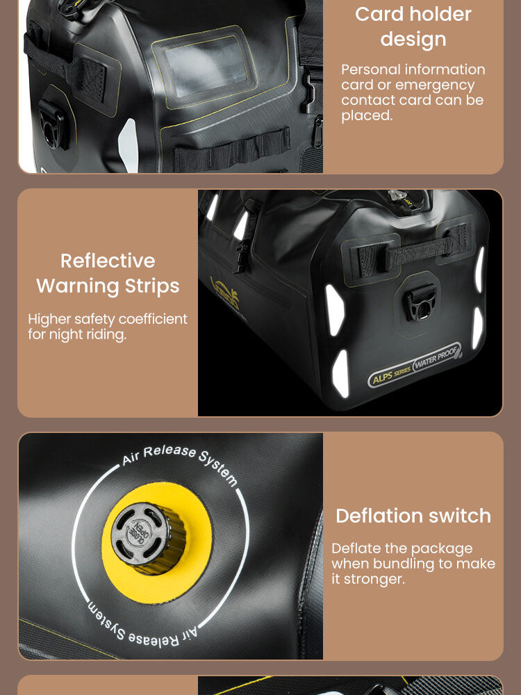 LOBOO Torba motocyklowa TPU czarna 40L (z hermetycznym zamkiem błyskawicznym)