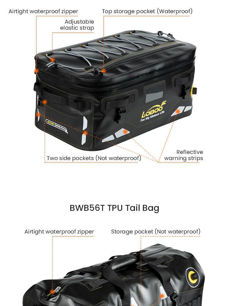 LOBOO Torba motocyklowa TPU czarna 40L (z hermetycznym zamkiem błyskawicznym)