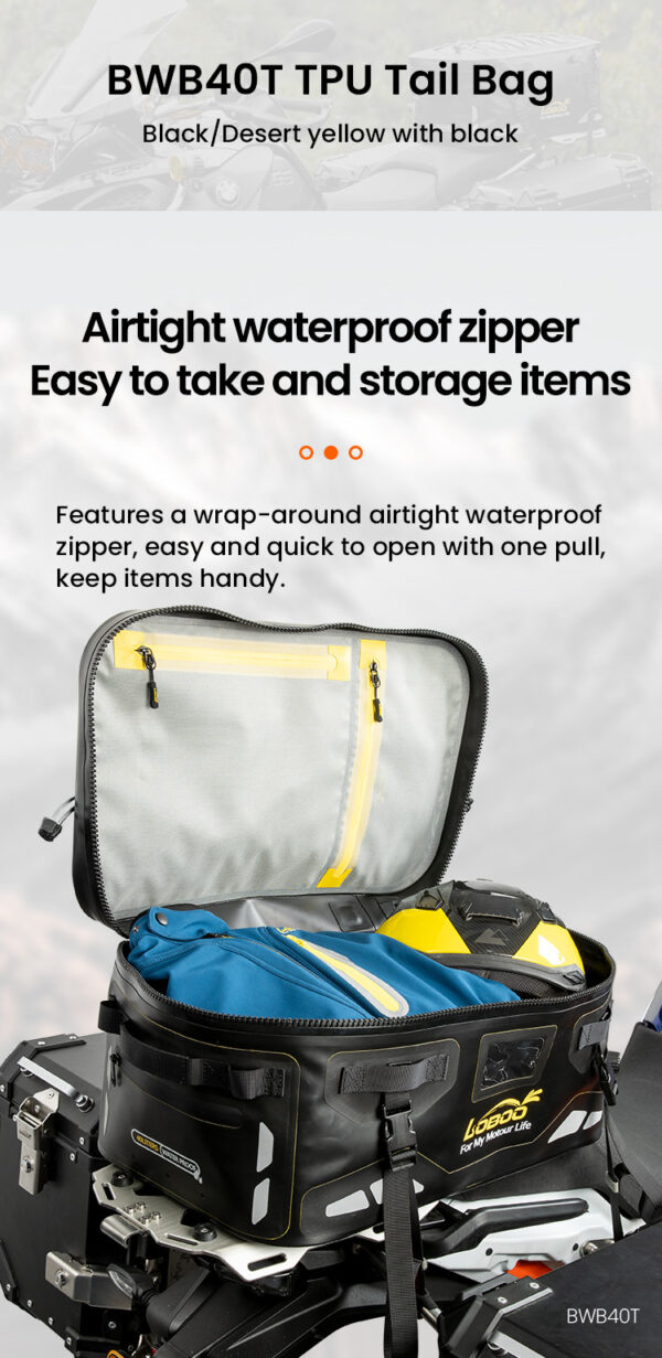 LOBOO Torba motocyklowa TPU czarna 40L (z hermetycznym zamkiem błyskawicznym)