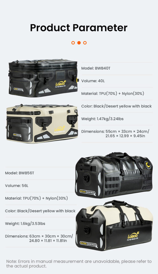 LOBOO Torba motocyklowa TPU 56L czarna (z hermetycznym zamkiem błyskawicznym)