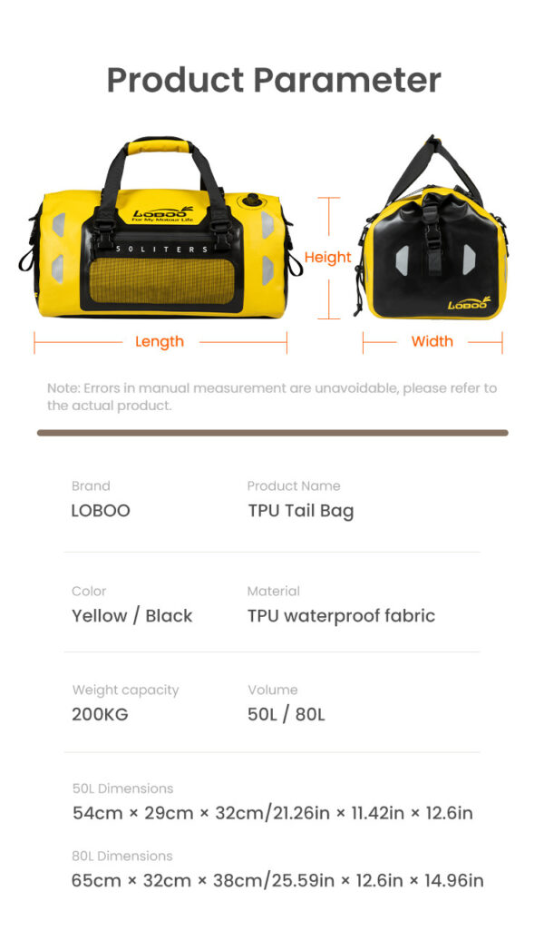 LOBOO Torba motocyklowa TPU żółta 50L