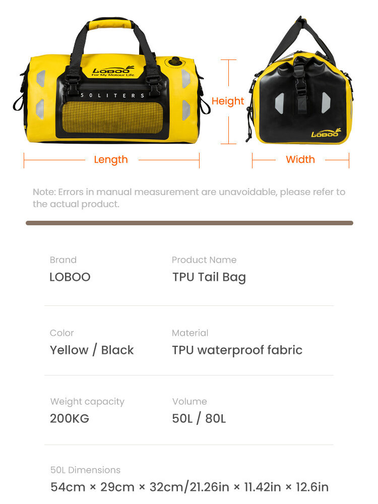 LOBOO Torba motocyklowa TPU żółta 80L
