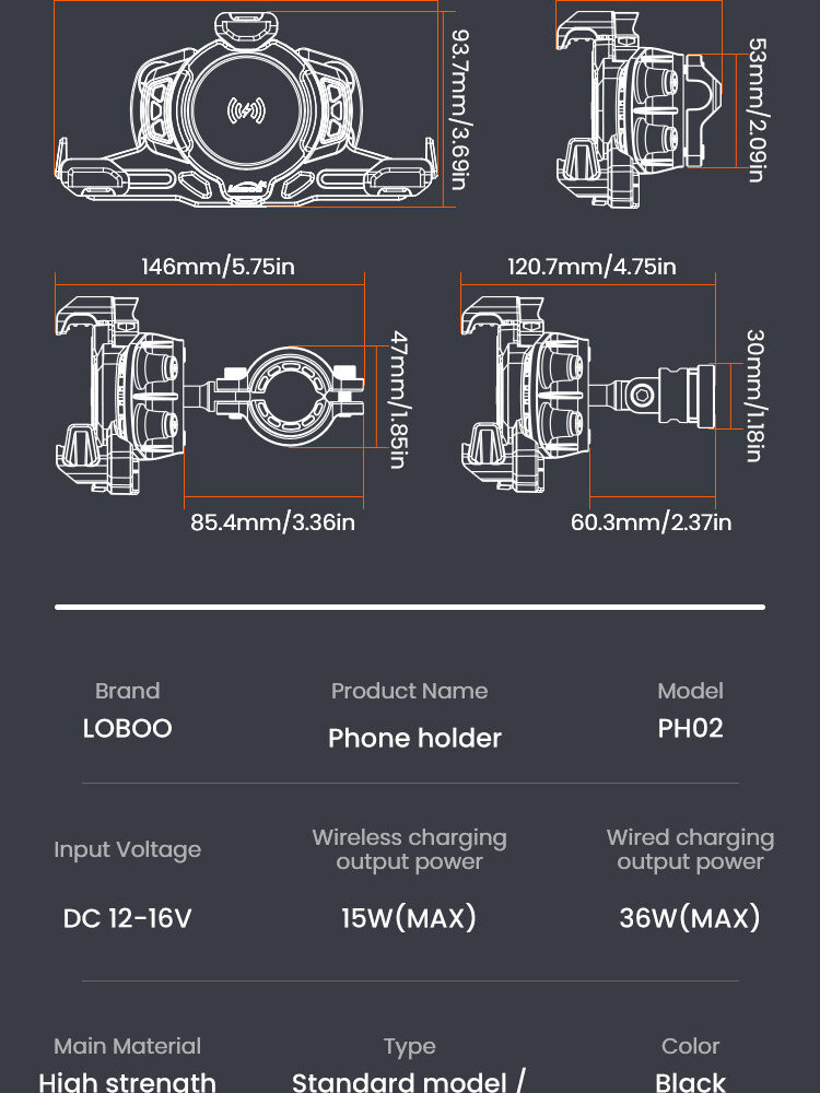 LOBOO Uchwyt na telefon PH02S (13mm)