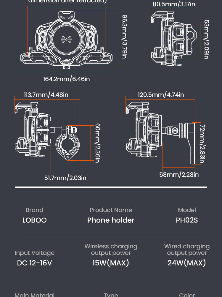 LOBOO Uchwyt na telefon PH02S (pod lusterko, 10.2mm)