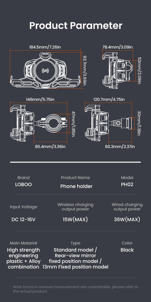 loboo-uchwyt-na-telefon-ph02s-z-modulem-ladowania-13mm LOBOO Uchwyt na telefon PH02S (z modułem ładowania, na belkę 13mm)