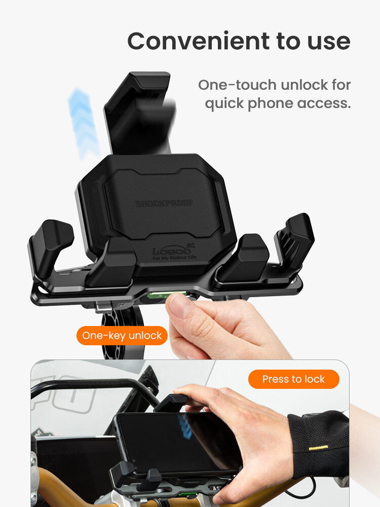 LOBOO Uchwyt na telefon PH06 (z modułem ładowania, 13mm), magnetyczny system antywstrząsowy