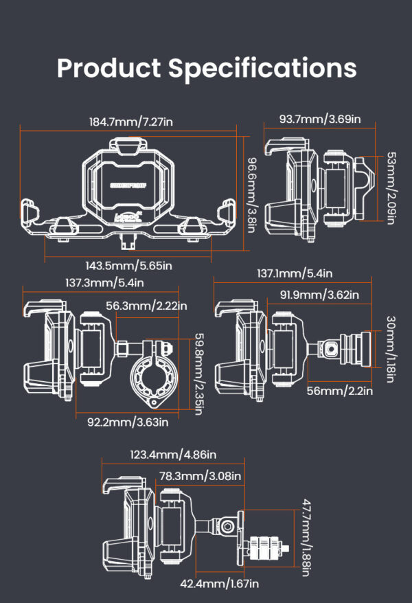 LOBOO Uchwyt na telefon PH06 (z modułem ładowania, na kierownice 22/25/28/32mm), magnetyczny system antywstrząsowy