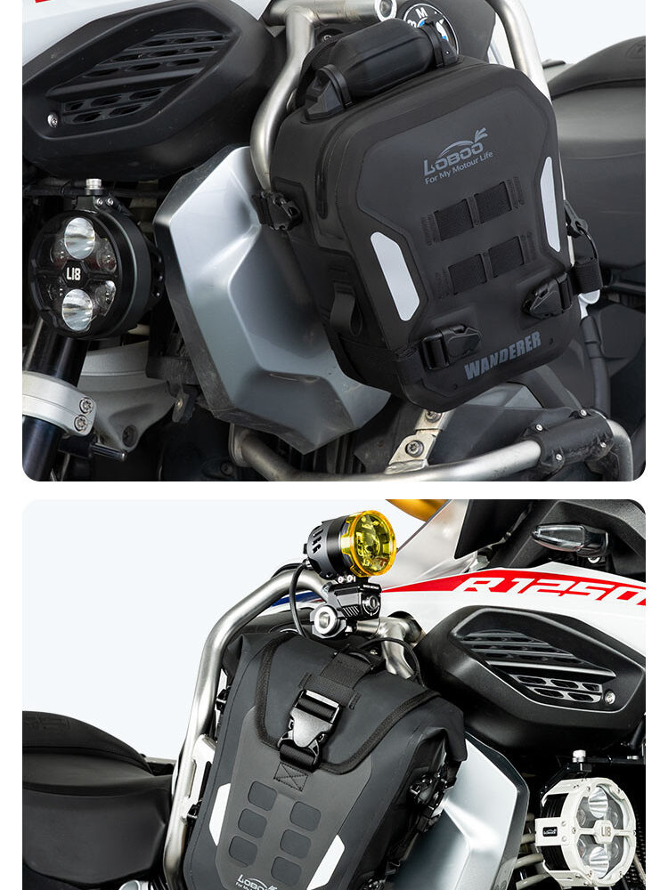 LOBOO WANDERER Pompowane wodoodporne (IPX6) torby boczne 6L (para) montowane na gmole, czarne, 1 zestaw - 2 szt