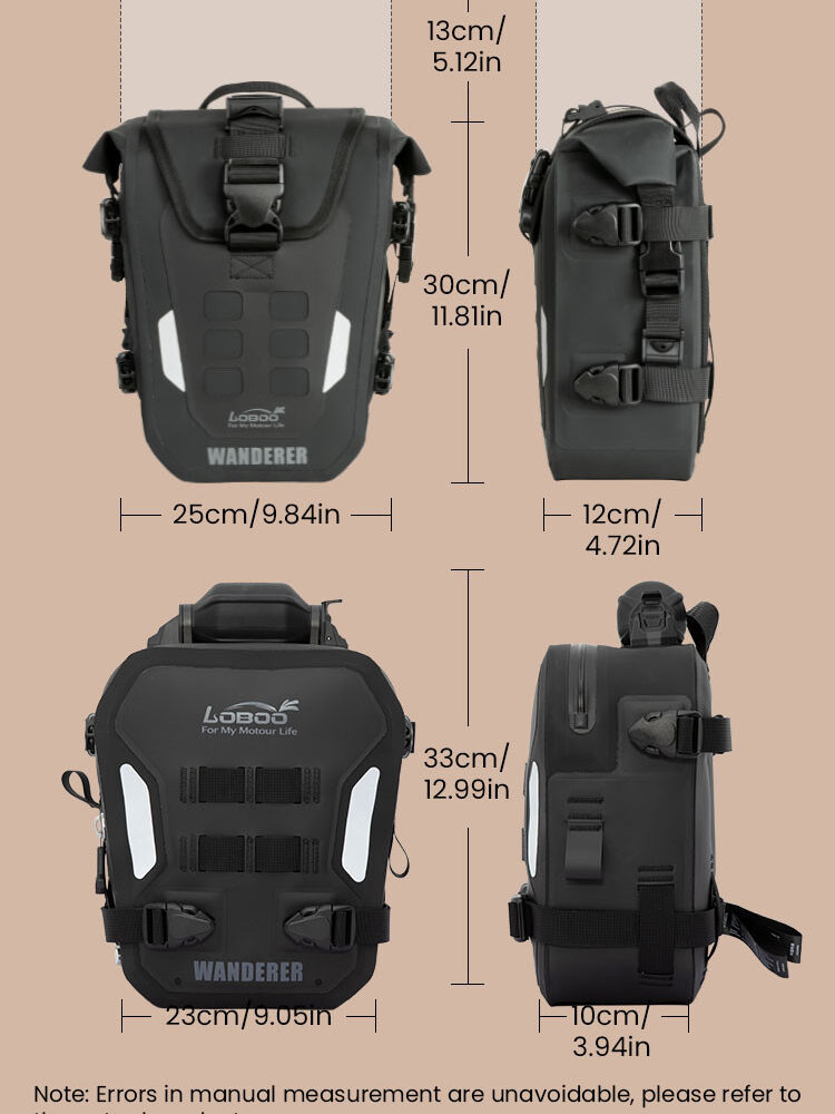 LOBOO WANDERER Pompowane wodoodporne (IPX6) torby boczne 6L (para) montowane na gmole, czarne, 1 zestaw - 2 szt