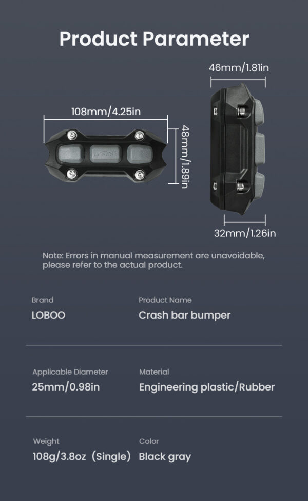 LOBOO Zderzak/Ślizg do gmoli o średnicy 25mm/1'', plastik konstrukcyjny + guma, czarny (2 szt)