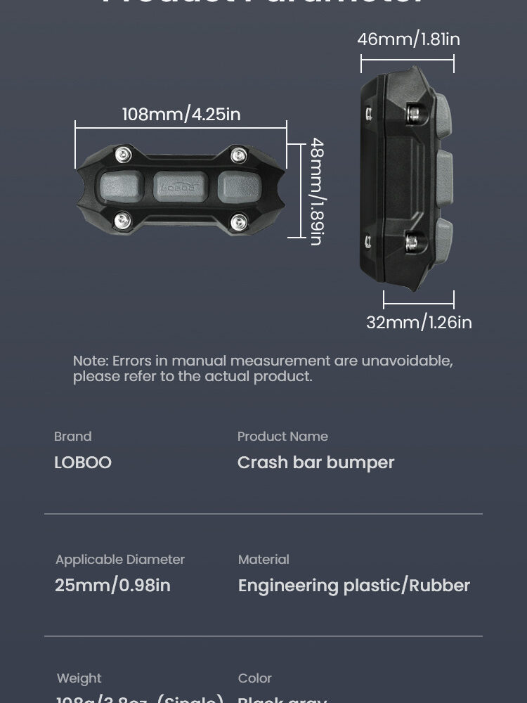 LOBOO Zderzak/Ślizg do gmoli o średnicy 25mm/1'', plastik konstrukcyjny + guma, czarny (2 szt)