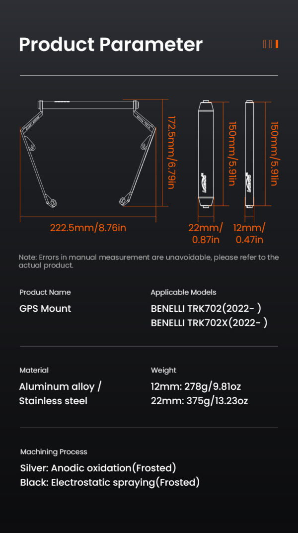 LOBOO Zestaw montażowy GPS do BENELI TRK702 (2022-) belka 22mm