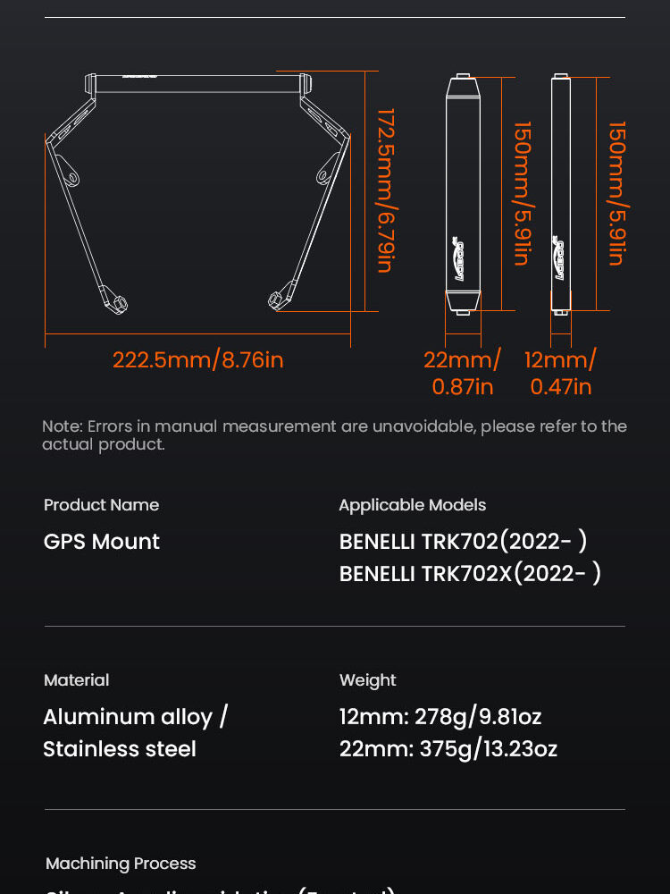 LOBOO Zestaw montażowy GPS do BENELI TRK702 (2022-) belka 22mm