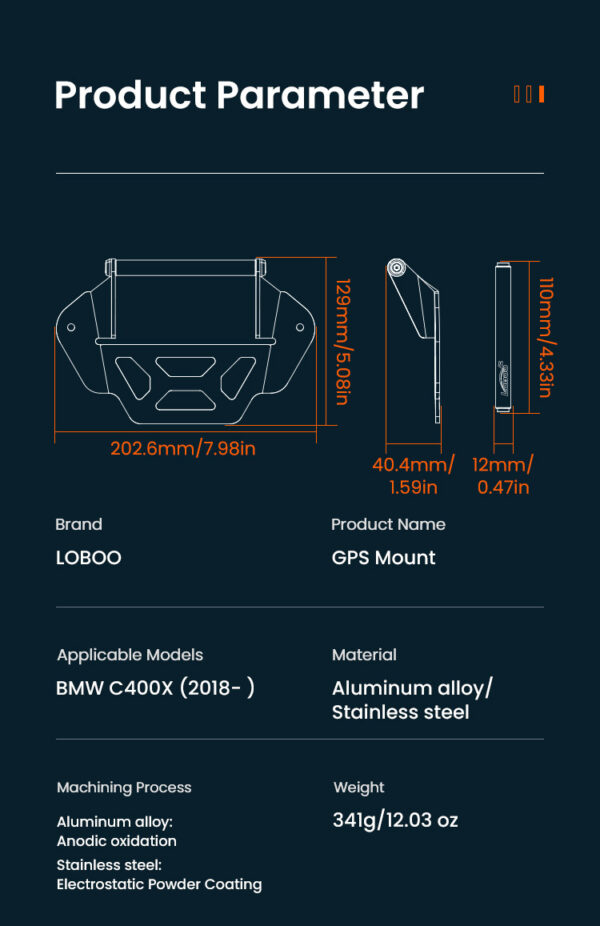LOBOO Zestaw montażowy GPS do motocykli BMW C400X (2018-)