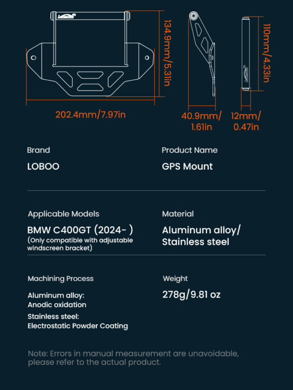 LOBOO Zestaw montażowy GPS do motocykli BMW C400X (2018-)