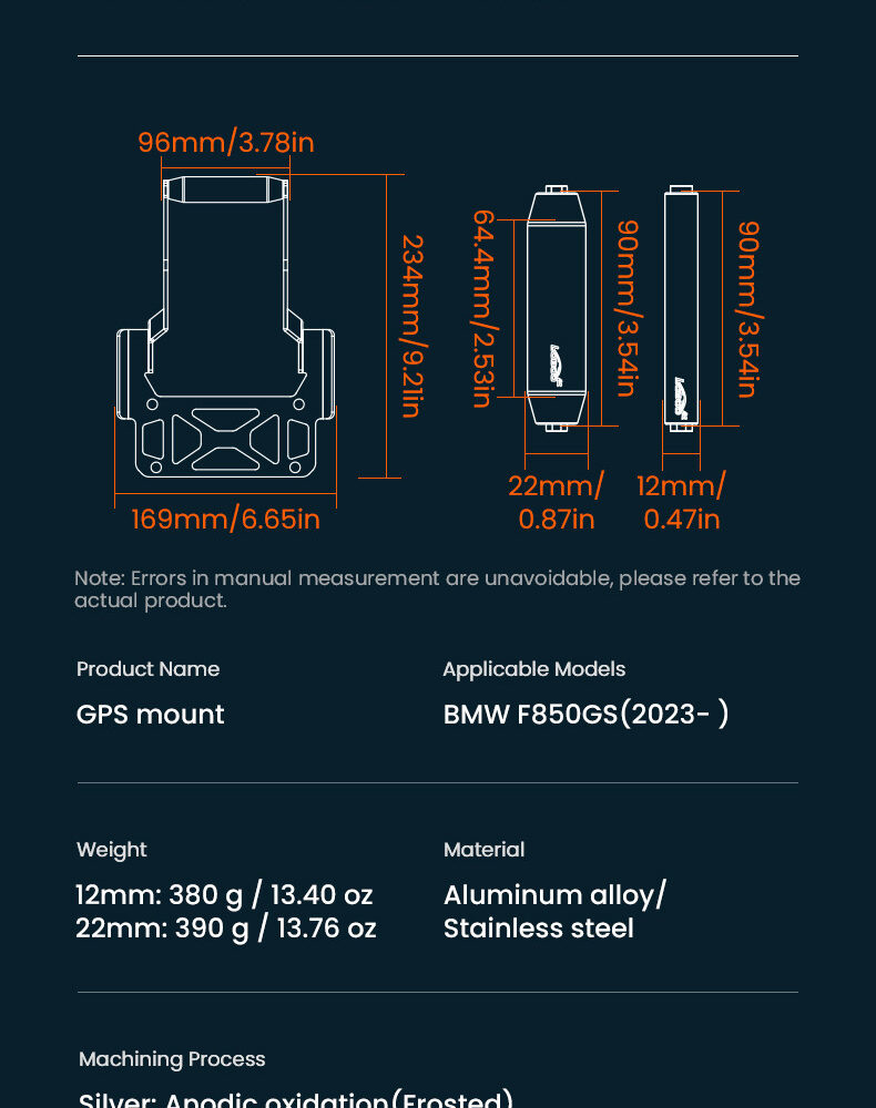 LOBOO Zestaw montażowy GPS do motocykli BMW, belka 12mm