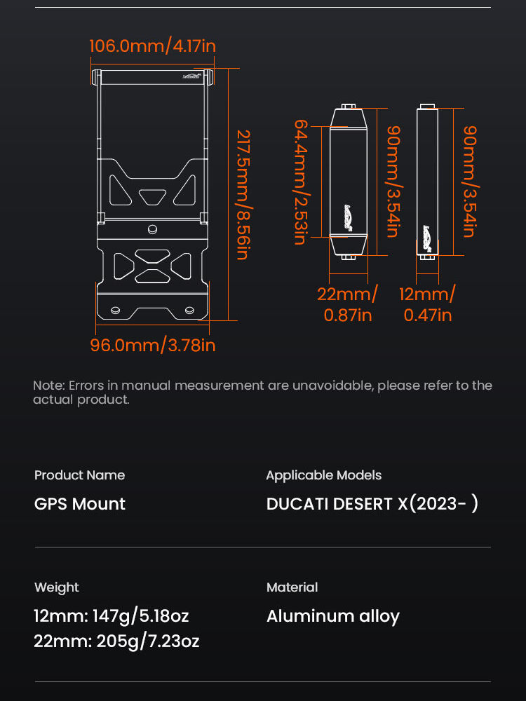 LOBOO Zestaw montażowy GPS do motocykli DUCATI DESERT X (2023-) belka 12mm