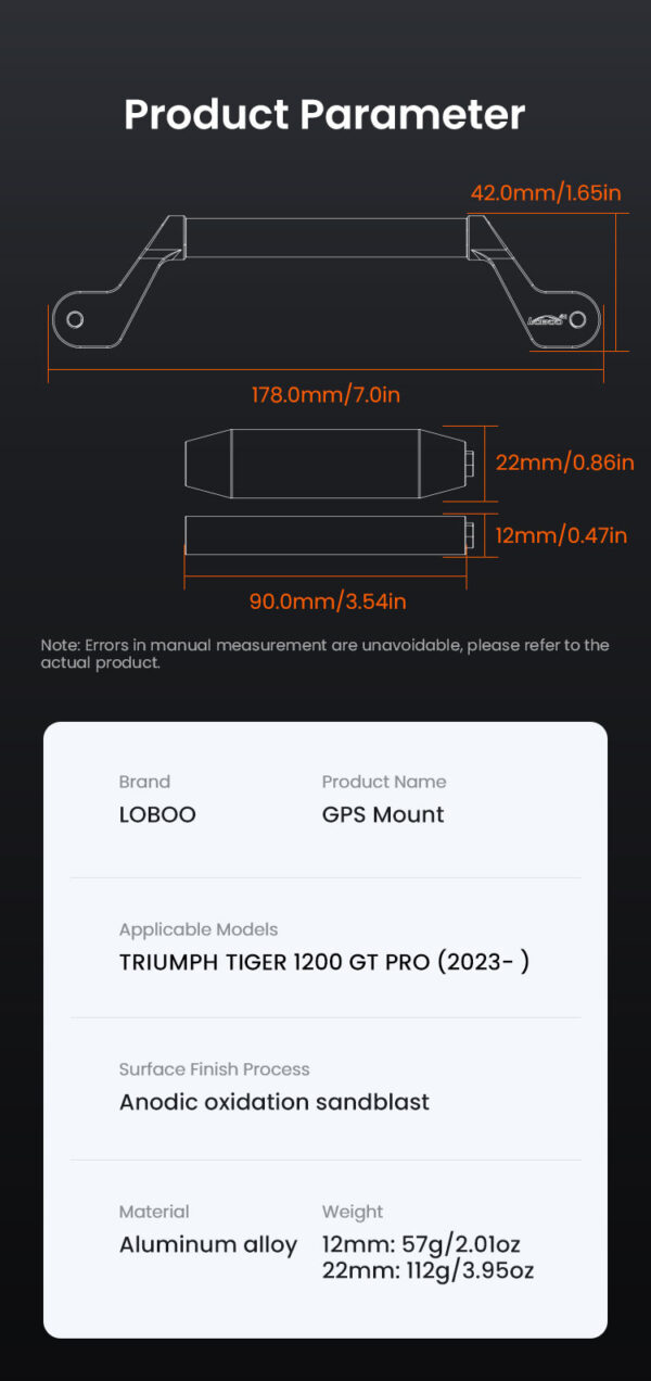 LOBOO Zestaw montażowy GPS do motocykli Triumph Tiger1200GT PRO (2023-) belka 12mm