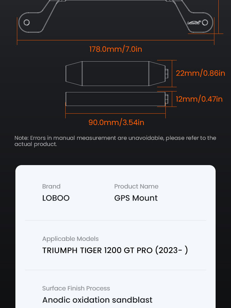 LOBOO Zestaw montażowy GPS do motocykli Triumph Tiger1200GT PRO (2023-) belka 12mm