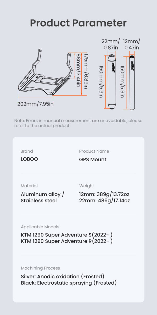 LOBOO Zestaw montażowy GPS do motocykli KTM 1290 Super Adventure (2022-) belka 12mm