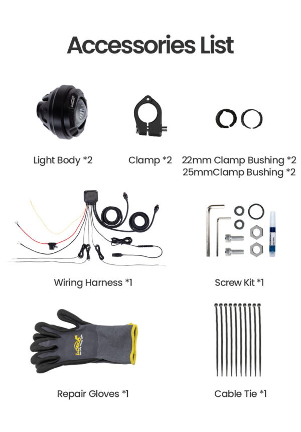 LOBOO L7X lampy LED drogowe i mijania pomocnicze, 12 000 Lumenów, 8-stopniowa skala świecenia, homologacja, zestaw