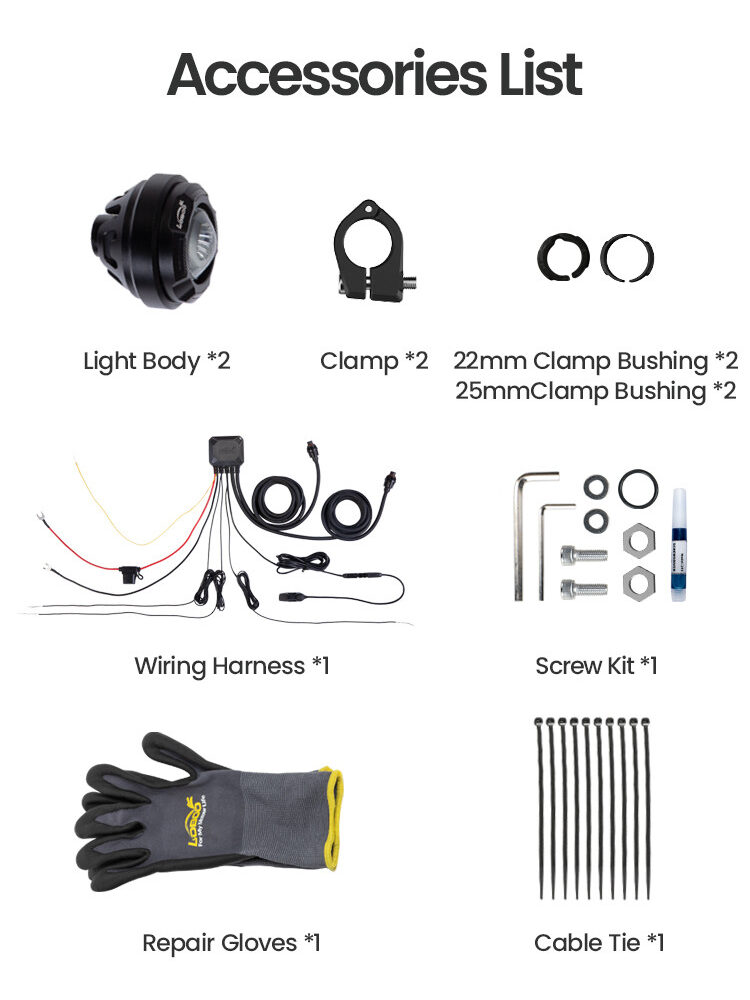 LOBOO L7X lampy LED drogowe i mijania pomocnicze, 12 000 Lumenów, 8-stopniowa skala świecenia, homologacja, zestaw